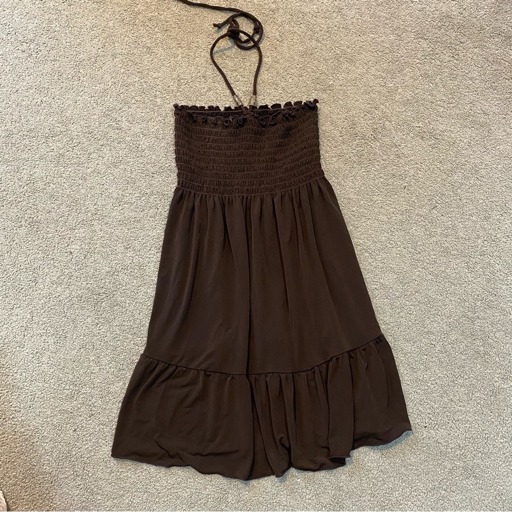 Byer California Brown Smocked Top with Halter Straps